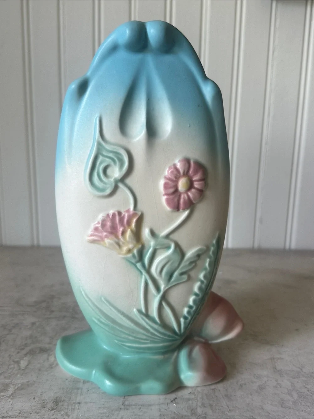 Hull Pottery Bow Knot Blue & Turquoise B-9 Vase 8.75” Floral Vintage 1949 EUC